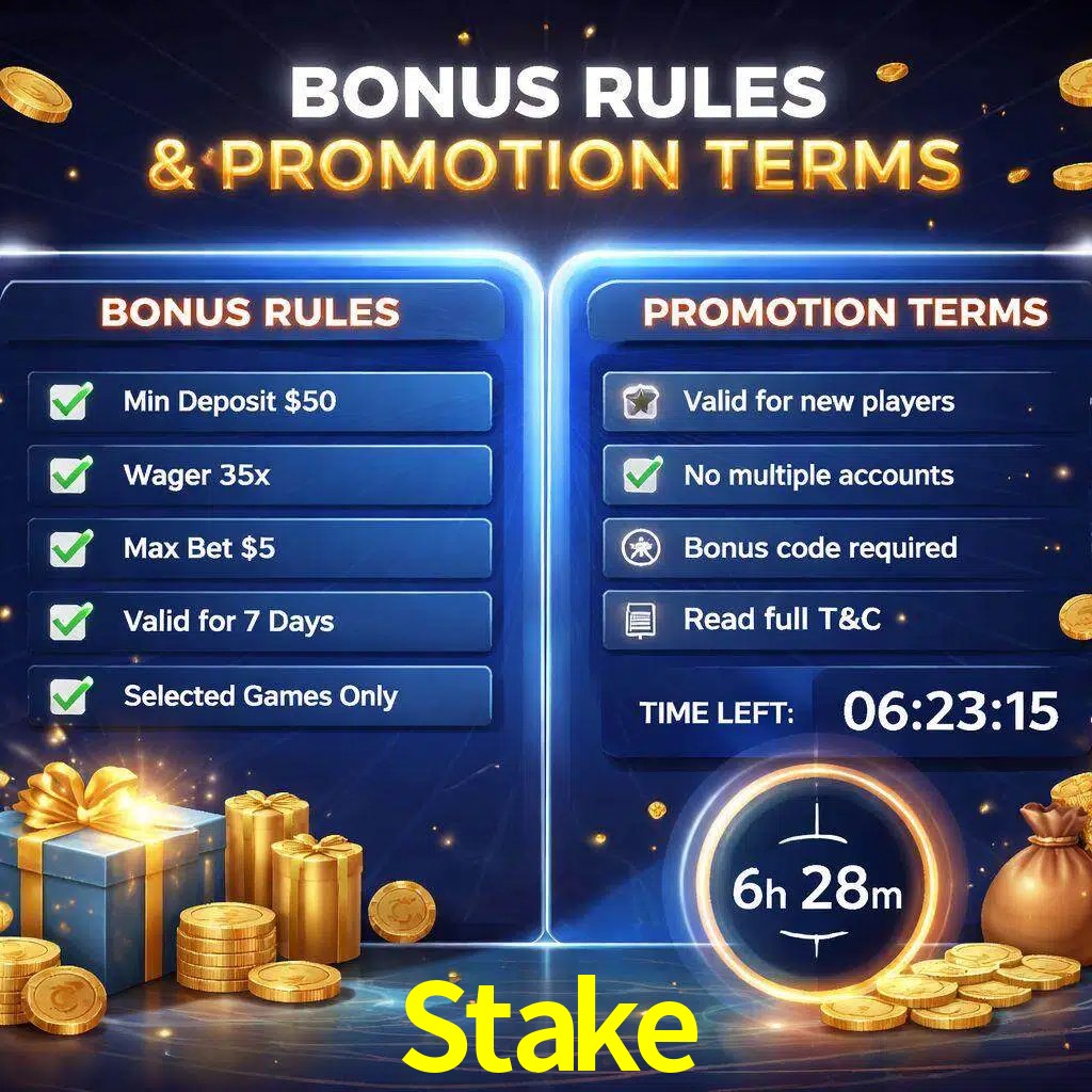 Reglas de promoción Stake y condiciones de bonos explicadas visualmente